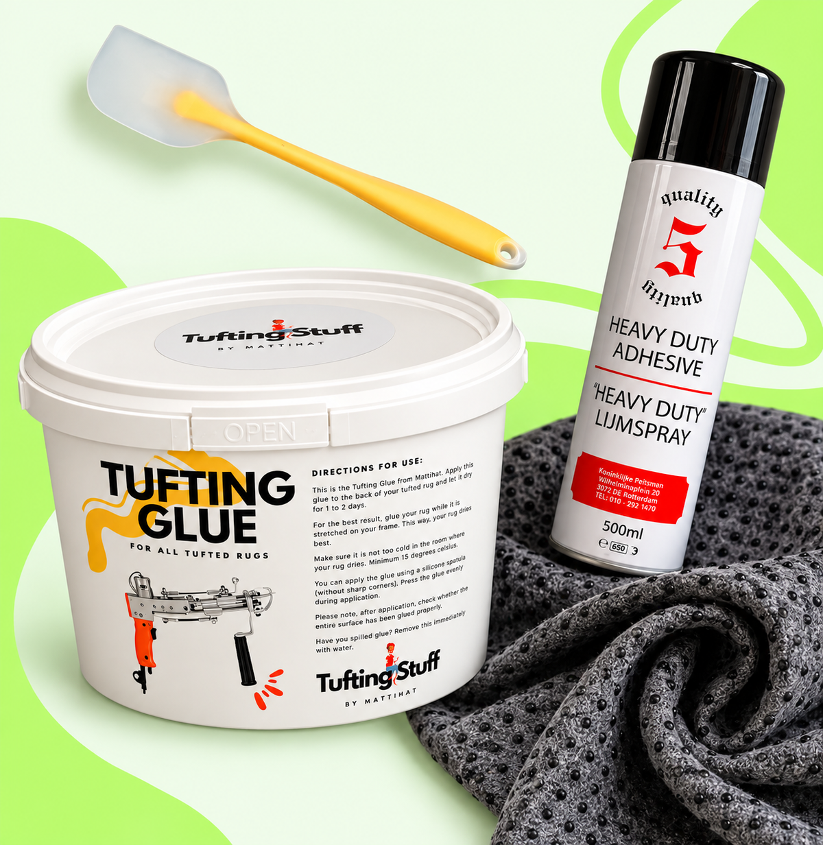 Je getufte kleed afwerken kan met de finishing touch set van Tufting Stuff by Mattimat