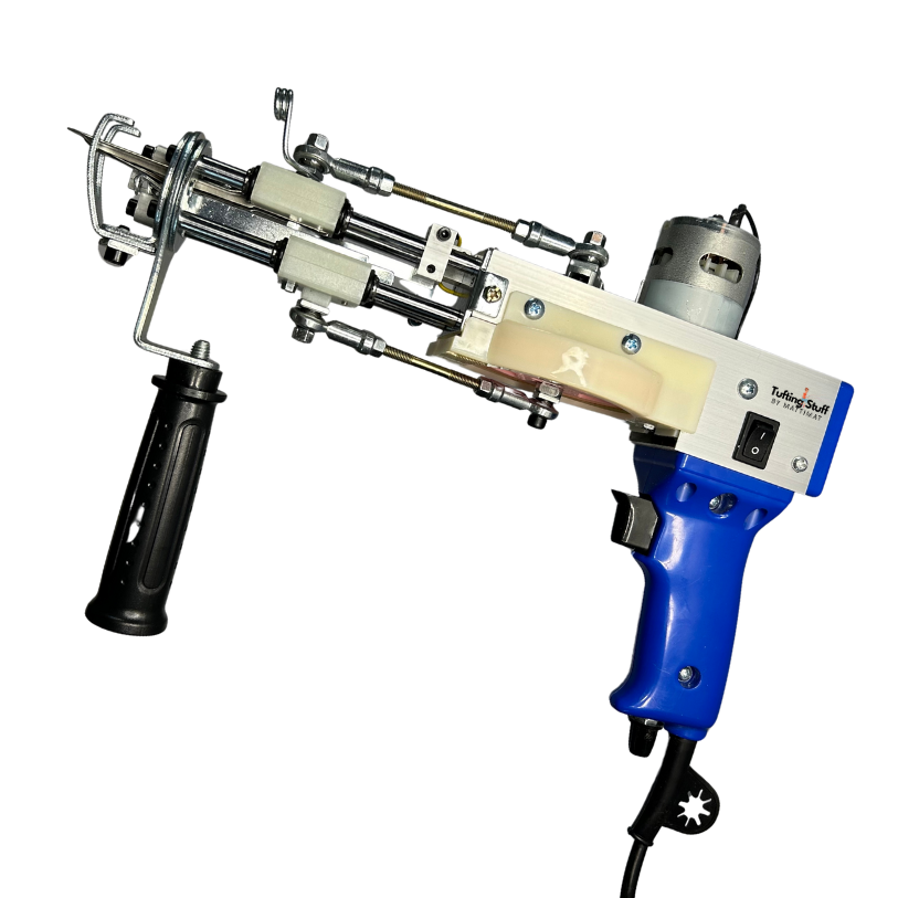 AK DUO tufting gun loop pile en cut pile blue tufting machine blauw Tufting Stuff by Mattimat