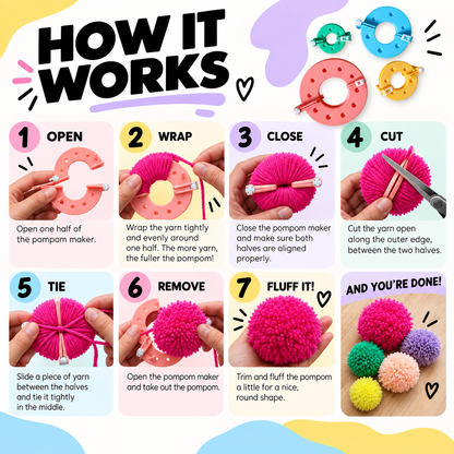 Handleiding pomponmaker gebruiken manual how to use a pomponmaker Tufting Stuff by Mattimat