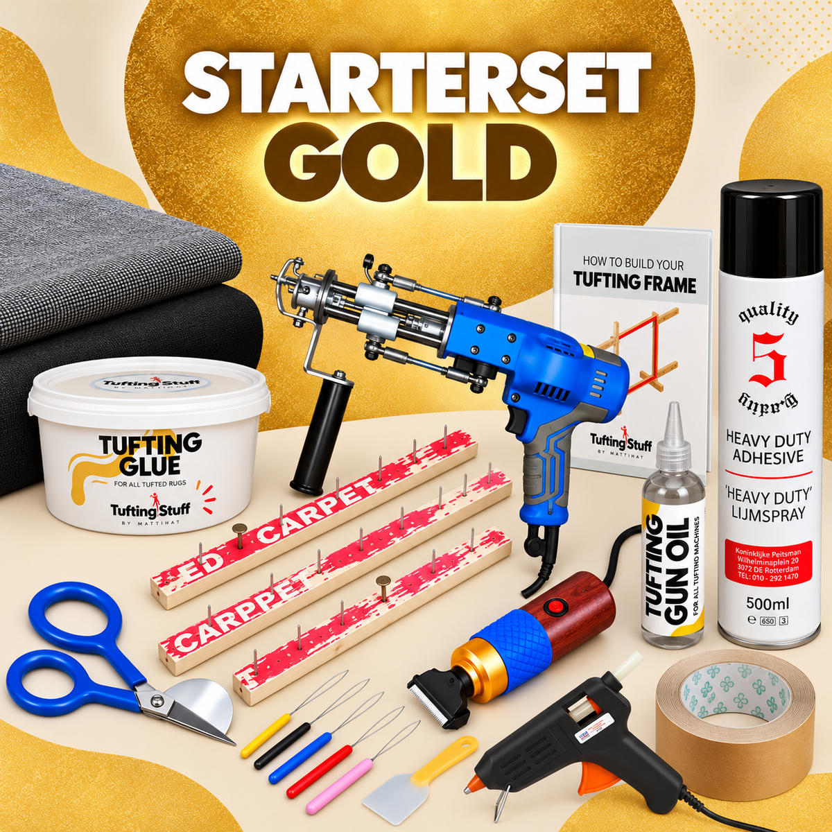 Starterset om te tuften Tufting Starterset Gold Tufting Stuff by Mattimat